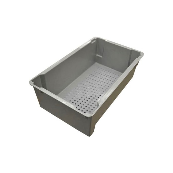 Mfg Tray Stack & Nest Storage Wash Box, 24 in L x 14-3/8 in W x 7-3/4 in H, Gray, Fiberglass 7052485136 - main
